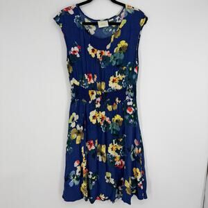 Anthropologie Maeve Evaline Sheath Dress Blue Motif Floral Cap Sleeve Womens Med